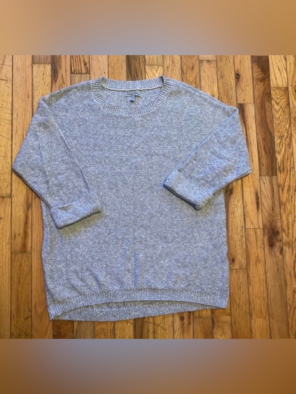 Olivia Sky Pale Blue Metallic Knit Sweater 3/4 Sleeve Crew Neck Top L - Picture 2 of 3
